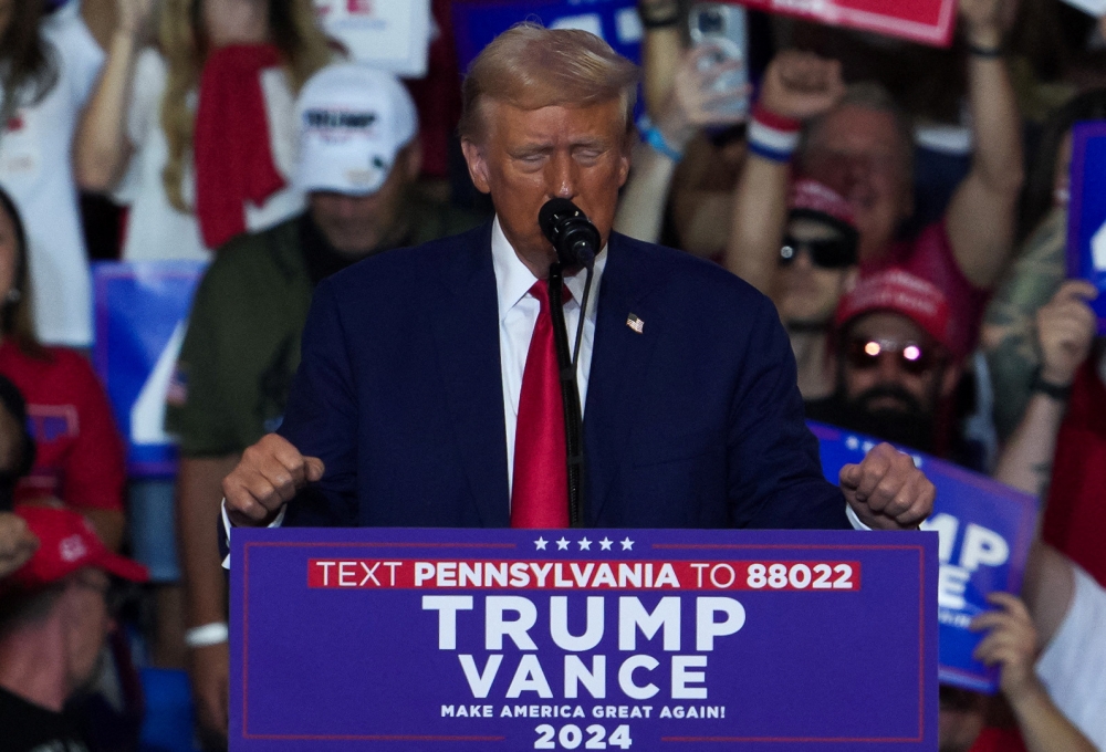 Donald Trump, the former president, spoke at a rally in Wilkes-Barre in northeastern Pennsylvania, a state looming large in the campaign. Vice President Harris will conduct a bus tour of western Pennsylvania starting in Pittsburgh on Sunday, ahead of the kickoff of the Democratic National Convention on Monday in Chicago. — Reuters pic