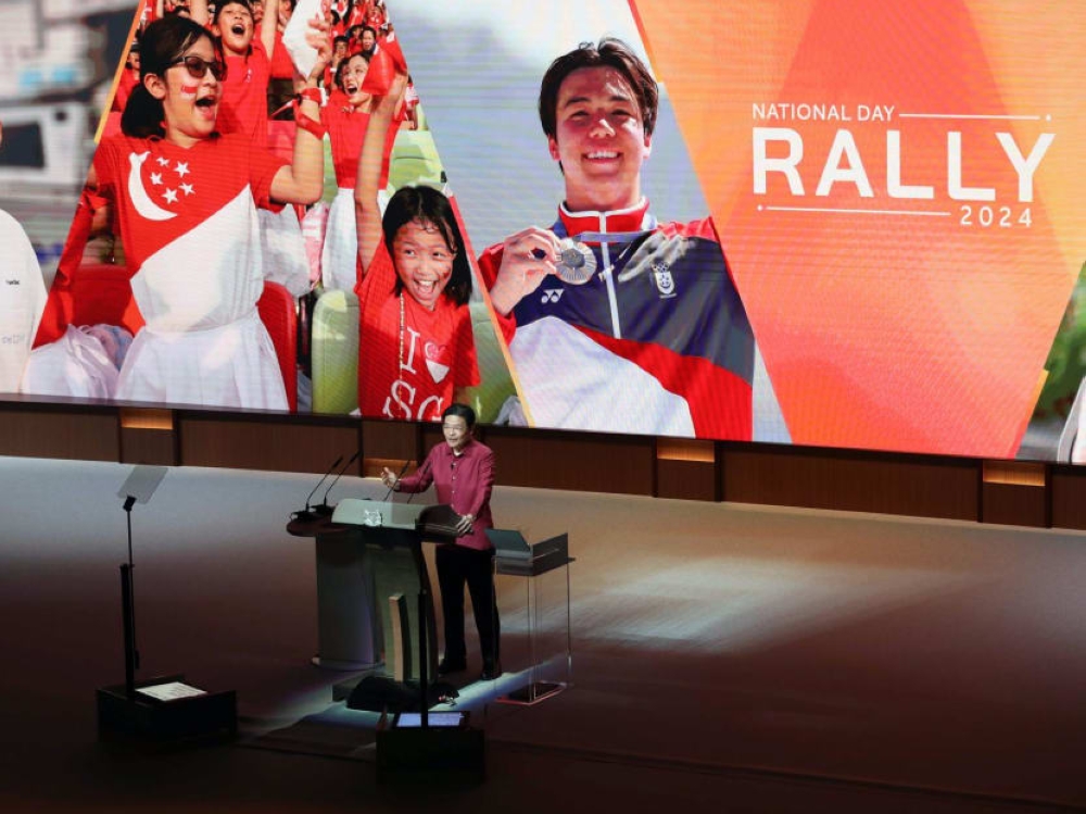 Prime Minister Lawrence Wong at his first National Day Rally held at the Institute of Technical Education's headquarters in Ang Mo Kio on Aug 18, 2024. — TODAY pic
