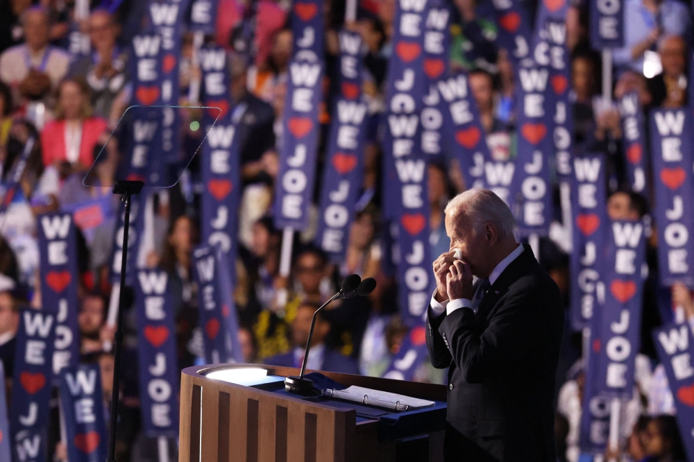 U.S. President Joe Biden stands on stage during Day one of the Democratic National Convention (DNC) in Chicago, Illinois, U.S., August 19, 2024. — AFP pic