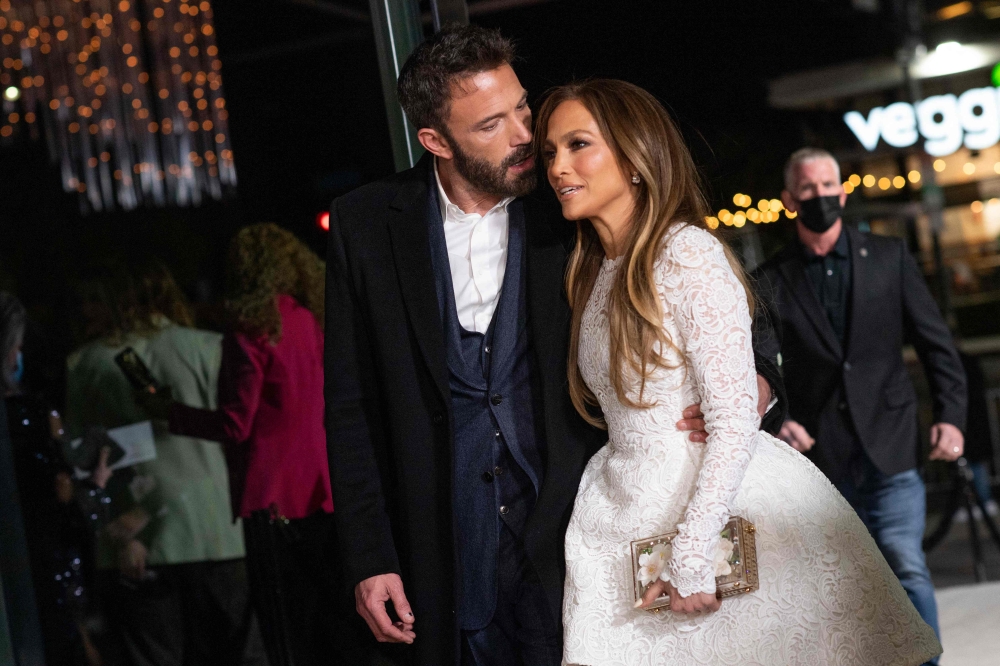 ‘Bennifer’ no more. US actress Jennifer Lopez and actor Ben Affleck arrive for a special screening of ‘Marry Me’ at the Directors Guild of America (DGA) in Los Angeles, February 8, 2022. — AFP pic