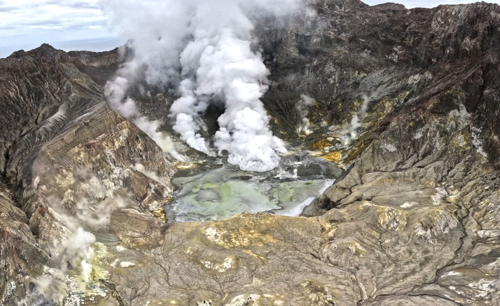 This handout pictured released by the GNS Science on August 22, 2024, shows steam rising from the White Island volcano in Whakatane after a volcanic eruption off the coast from Whakatane on the North Island. — GNS Science handout pic via AFP