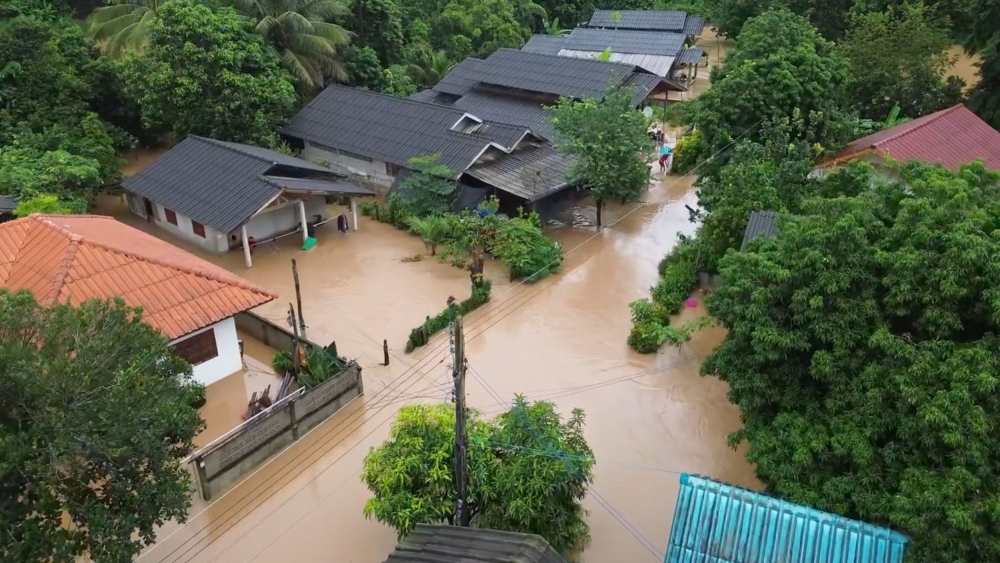 A drone view shows houses submerged in floodwaters in Ban Saeo, Chiang Saen District, Chiang Rai, Thailand, August 22, 2024. — Reuters pic