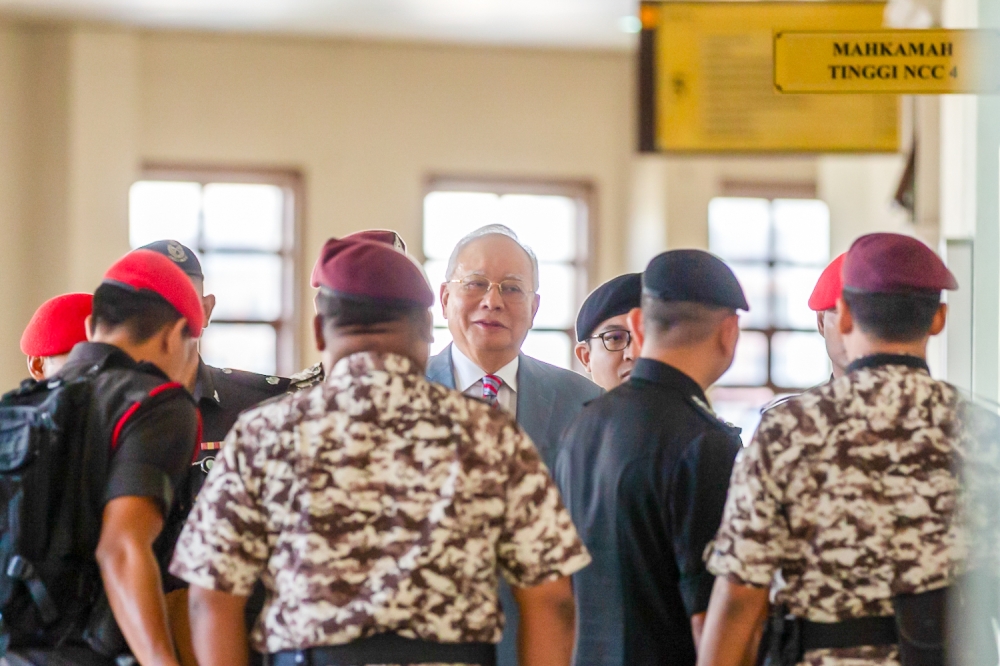 Umno leaders say the party will not give up seeking to free its convicted president and former prime minister Datuk Seri Najib Razak, seen here at the Kuala Lumpur Court Complex on June 25, 2024. — Picture By Raymond Manuel