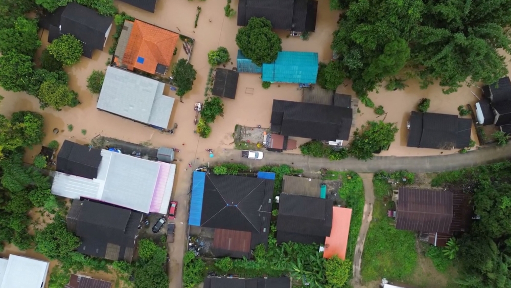 A drone view shows houses submerged in floodwaters in Ban Saeo, Chiang Saen District, Chiang Rai, Thailand, August 22, 2024, in this screengrab taken from a social media video. — Reuters pic/Nack Jettanan