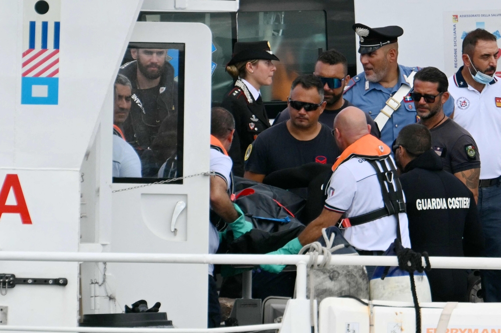 Italian Coast Guards (Guardia Costiera) retrieved a body from the luxury yacht that sank in Porticello near Palermo. — AFP pic
