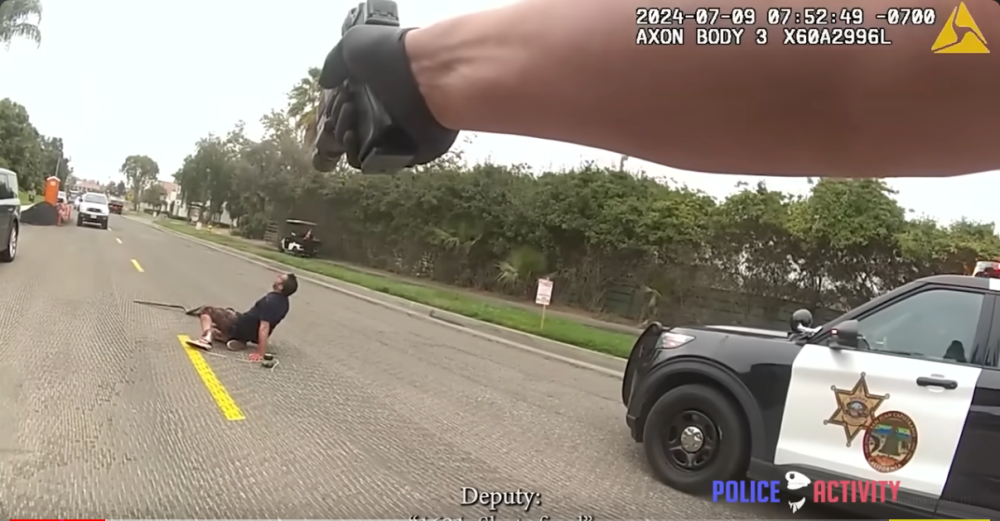 A screen capture from a YouTube video shows Joseph Gerdvil on the ground after Orange County deputy sheriffs. — YouTube/PoliceActivity