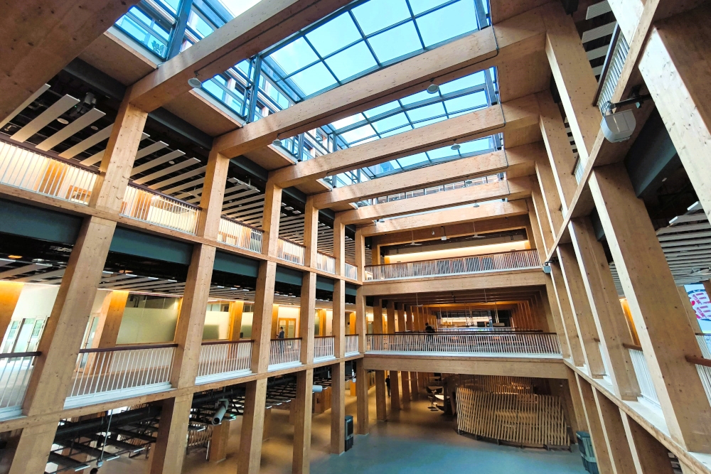 The interior of Gaia and its skylight. Associate professor Tham Kwok Wai, an expert in Indoor Air Quality, and associate professor Shinya Okuda, an award-winning architect specialising in timber, both assessed Gaia and confirmed that the timber itself did not cause the mould growth. They identified that condensation and rain were the primary factors, a statement issued by NTU said yesterday. — Picture courtesy of NTU Singapore 