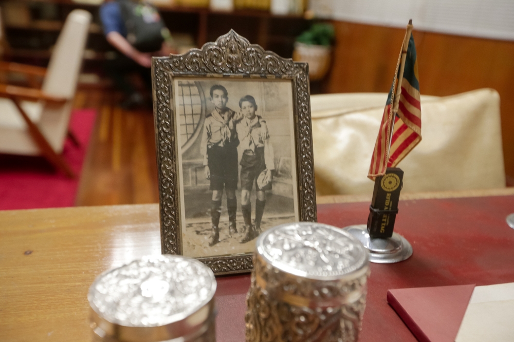 A childhood picture of (right) Tunku Abdul Rahman and his friend displayed on his office desk at the Memorial of Tunku Abdul Rahman in Kuala Lumpur on August 25, 2024. — Picture by Raymond Manuel
