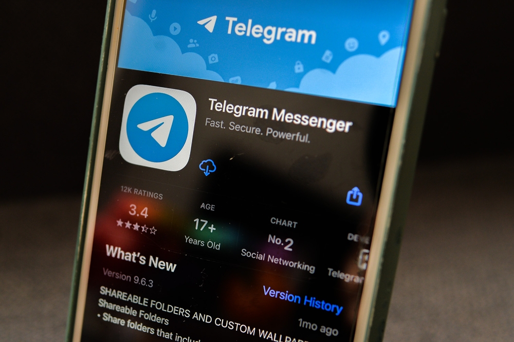 The Telegram logo is pictured on the screen of a smartphone in this illustrative photo. — Picture by Miera Zulyana