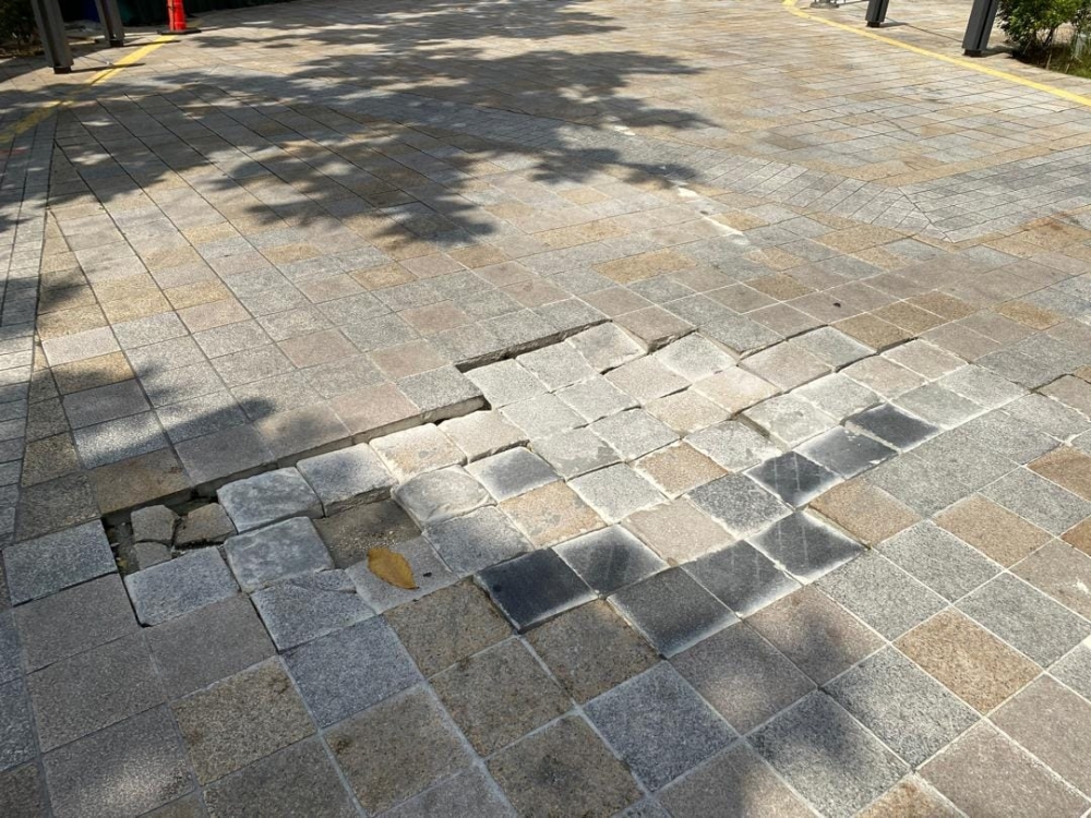 An undated photo shows sunken tiles along Jalan Bunus off Jalan Masjid India in Kuala Lumpur. — Picture from Facebook/Dewan Bandaraya Kuala Lumpur