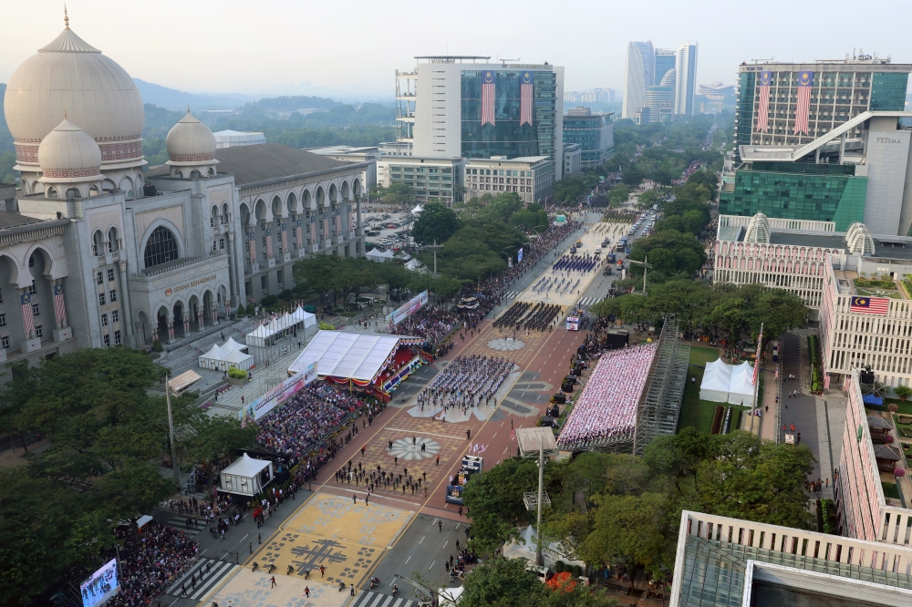 An aerial view shows the 2024 National Day parade in Putrajaya, on August 31, 2024. — Bernama pic