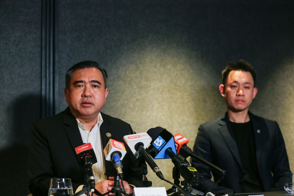 Transport Minister Anthony Loke addresses the media during a press conference following the launch of CapsuleTransit Max at KLIA, September 3, 2024. — Picture by Raymond Manuel