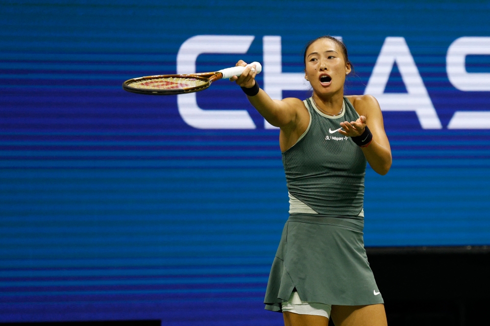 Qinwen Zheng (CHN) gestures towards fans moving in the stands during play against Donna Vekic (CRO)(not pictured) in a women’s singles match on day seven of the 2024 US Open tennis tournament at USTA Billie Jean King National Tennis Center, Flushing Meadows, September 1, 2024. — Geoff Burke-USA TODAY Sports pic via Reuters  