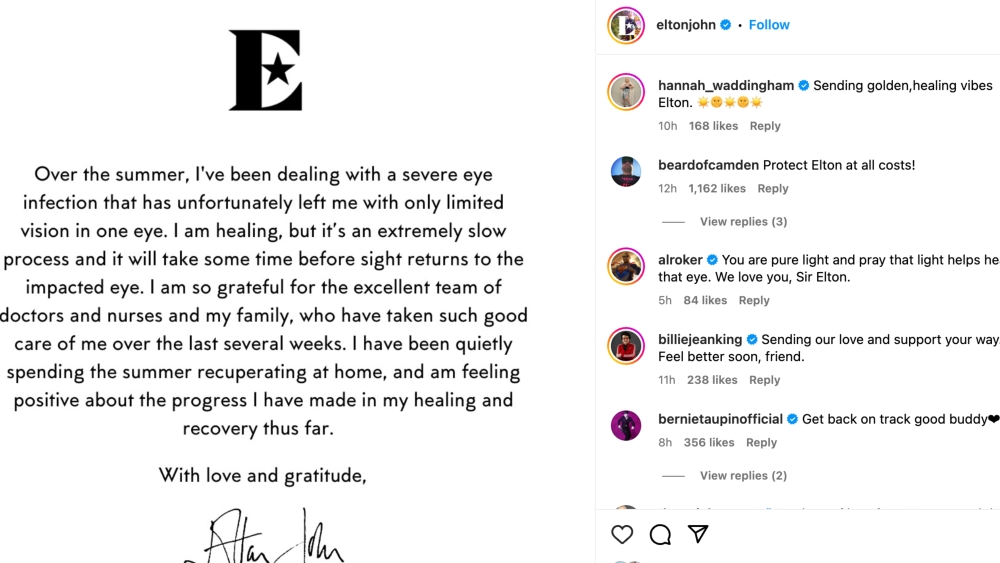 Elton John shared his current health struggles on his personal instagram account. — Picture via Instagram/Elton John