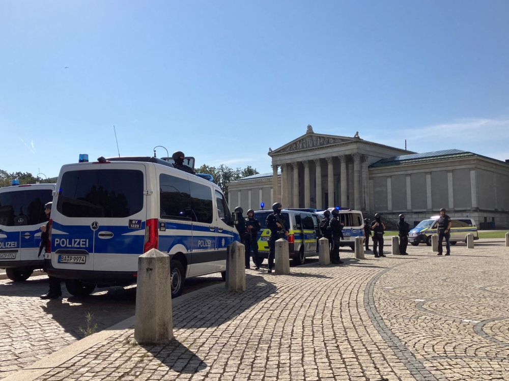 Police officers secure the area around the Koenigsplatz square after a shooting near the building of the Documentation Centre for the History of National Socialism (NS-Dokumentationszentrum) in Munich, southern Germany, on September 5, 2024. — AFP pic 