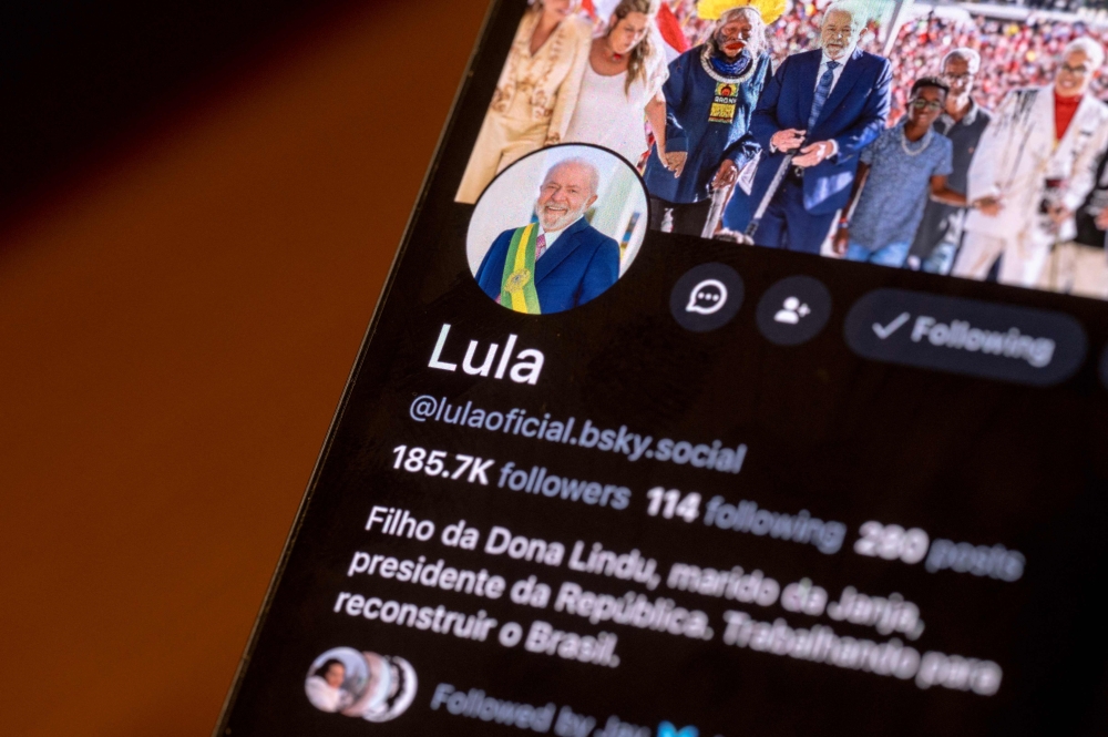 This photo illustration shows the Brazilian President Luiz Inacio Lula da Silva account on Bluesky Social in Rio de Janeiro, Brazil, on September 4, 2024. Bluesky, a social network that works similarly to X (formerly Twitter), had registered more than two million new users, driven by a large influx from Brazil by September 2. — AFP pic 