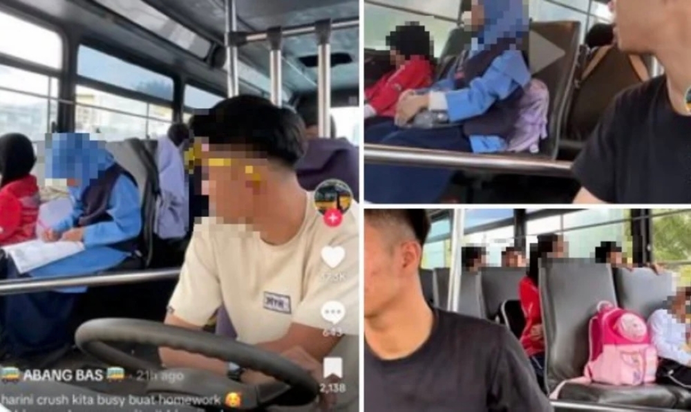 Screenshot of a video from the user’s TikTok account named ‘ABANG BAS’. The said video has now been deleted, but other videos of the bus driver filming school kids are still displayed. — Picture via TikTok