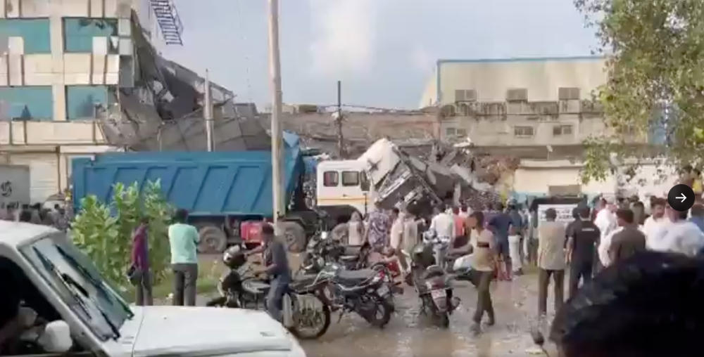 A three-storey building in Lucknow, Uttar Pradesh in India collapsed after days of continuous rain, killing at least eight people though more could still be buried. — Screengrab from X/Ajay Bijarniya
