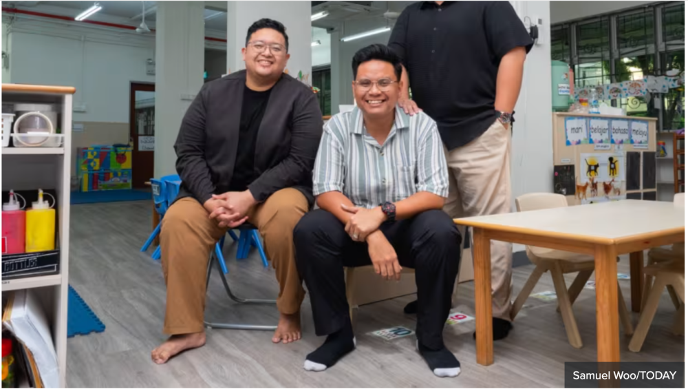 (From left) Muhammad Hadi Kamal, Mohamad Noorhisyam Rohani and Malik Saiful Nizam Rosli are three of the four founders of a support group for male preschool teachers such as themselves. — TODAY pic