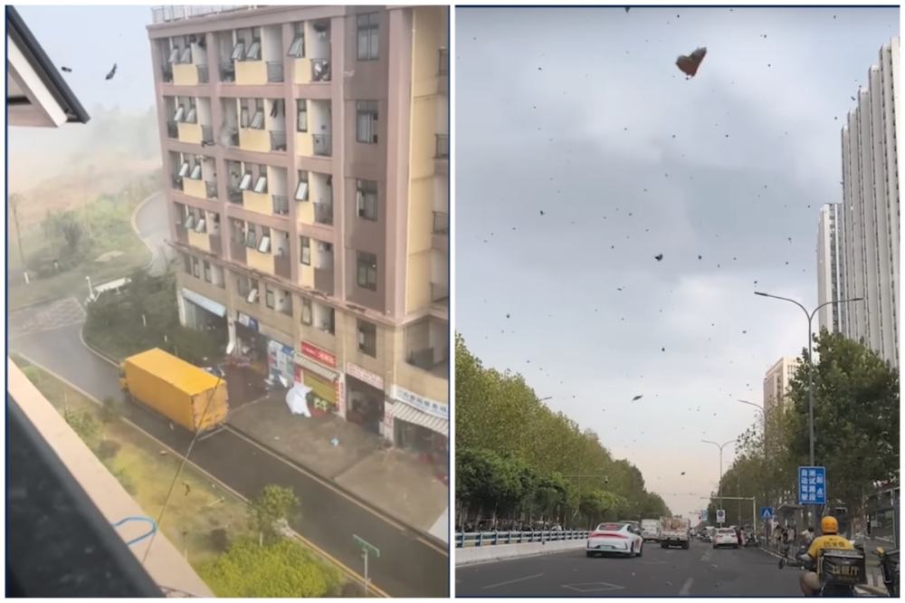 Videos on Douyin showed scenes of bras and underpants drifting through the air from a sudden windstorm.