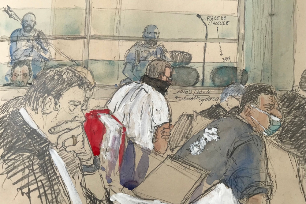 This court sketch made on September 10, 2024 shows the empty seat where defendant Dominique Pelicot (not pictured) was due to appear in court during his trial in which he is accused of drugging his wife for nearly ten years and inviting strangers to rape her at their home. — AFP pic