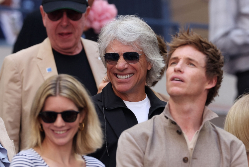 Singer Jon Bon Jovi and actor Eddie Redmayne are seen ahead of the final match between Italy’s Jannik Sinner and Taylor Fritz of the US during the US Open in New York, September 8, 2024. Bon Jovi helped talk a woman down from a ledge on the Seigenthaler Pedestrian Bridge in Nashville on Tuesday, according to the Metro Nashville Police Department (MNPD). — Reuters pic 