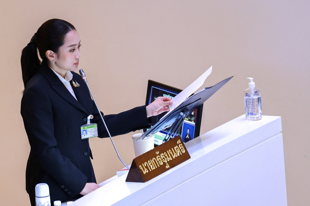 Thailand's Prime Minister Paetongtarn Shinawatra delivers her government's policy proposal to parliament at the Parliament in Bangkok, Thailand, September 12, 2024. — Reuters pic