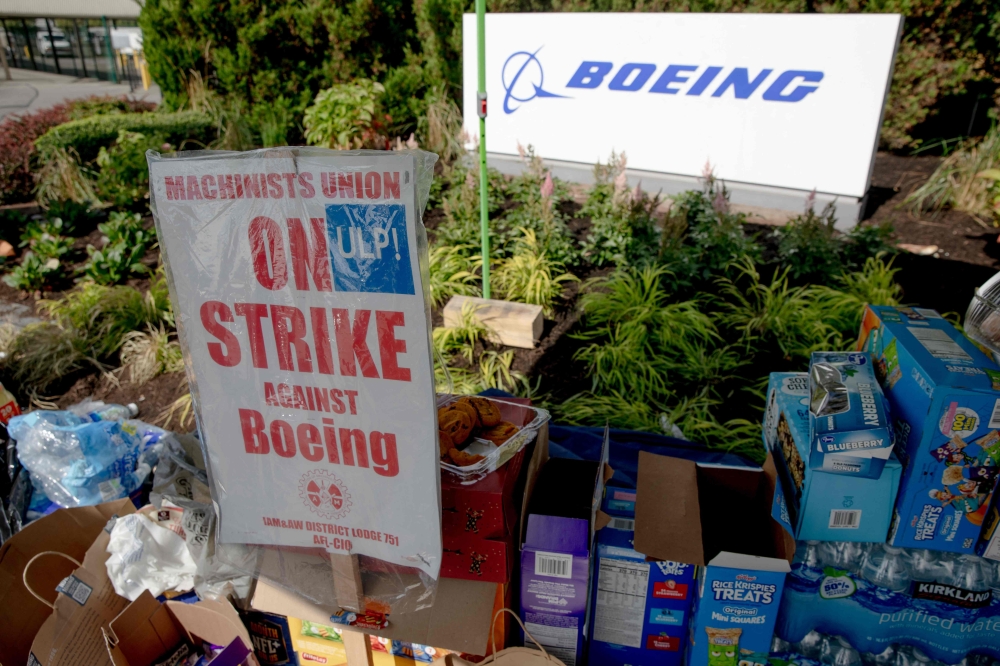 Boeing Co. workers and supporters set up a striking station outside the Boeing Co. manufacturing facility in Renton, Washington September 16, 2024. — AFP pic