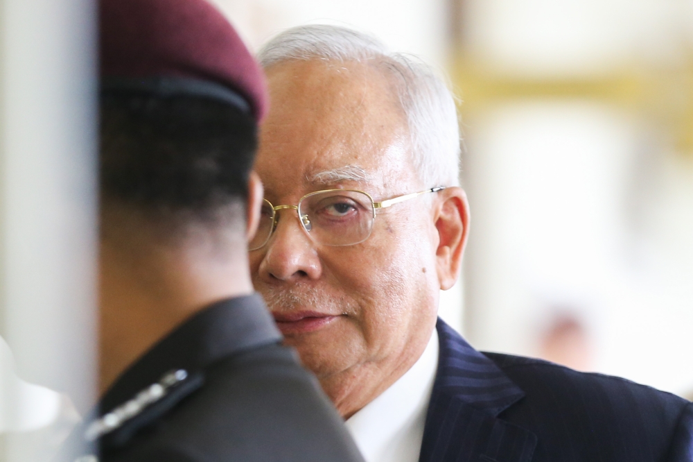 File picture of Datuk Seri Najib Razak during the 1MDB trial case in Kuala Lumpur on April 22, 2024. — Picture by Miera Zulyana