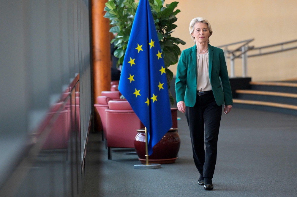 European Commission President Ursula Von der Leyen looks on as she arrives for a meeting of the Board of Commissioners in Brussels on September 18, 2024. — AFP pic