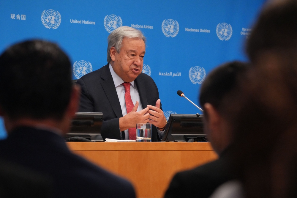 United Nations Secretary-General Antonio Guterres speaks at a press conference ahead of the opening of the 79th High-level session of the UN General Assembly at the United Nations on September 18, 2024 in New York.  — AFP pic