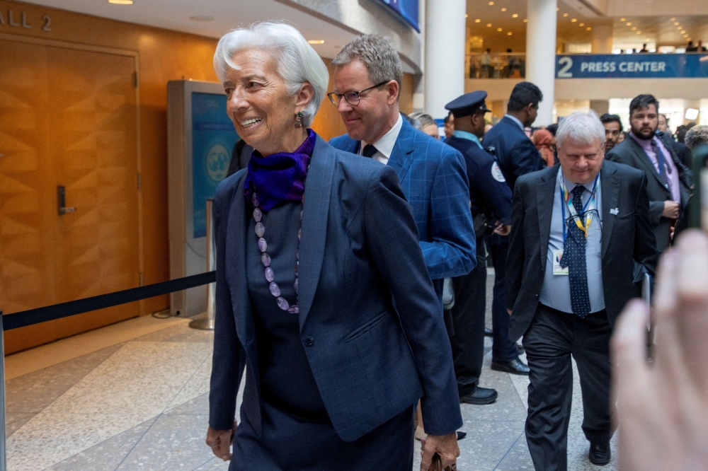 European Central Bank (ECB) President Christine Lagarde arrives for the G-20 Finance Ministers and Central Bank Governors' Meeting at the IMF and World Bank’s 2024 annual Spring Meetings in Washington, U.S., April 18, 2024 — Reuters pic