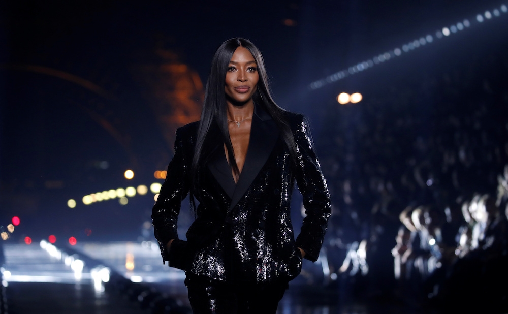 A 2019 file photograph shows Naomi Campbell modelling for fashion house Saint Laurent during Paris Fashion Week in Paris, France. — Reuters pic
