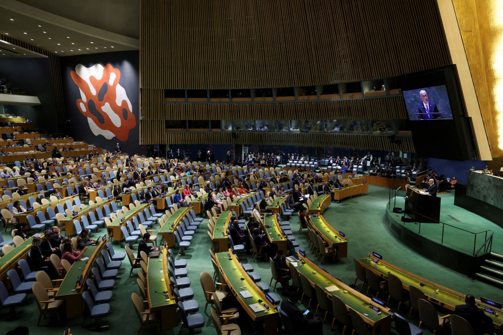Empty seats are pictured while Israel's Prime Minister Benjamin Netanyahu addresses the 79th United Nations General Assembly at U.N. headquarters in New York September 27, 2024. — Reuters pic  