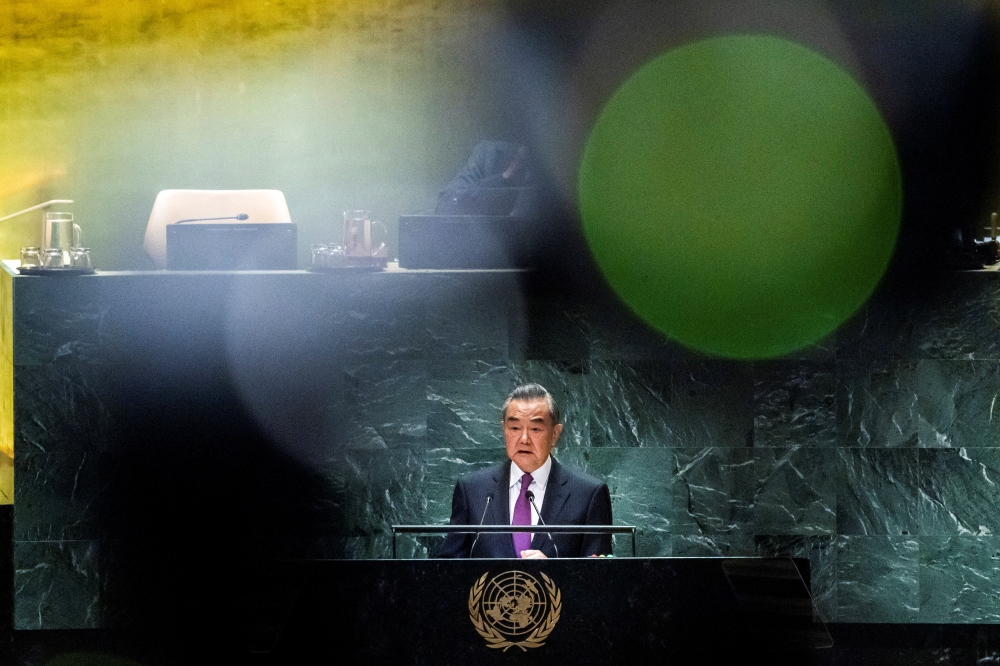 China’s Foreign Minister Wang Yi addresses the 79th United Nations General Assembly at the UN headquarters in New York September 28, 2024. — Reuters pic