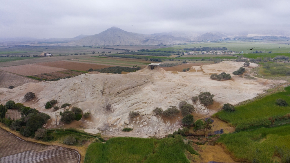 A drone view shows the archaeological site of Panamarca where archaeologists have uncovered evidence that could point to a woman ruling in a coastal valley during the ancient Moche culture over 1,300 years ago, including a used throne and scenes in elaborate wall paintings, in Nepena, Peru, in this handout photo distributed on September 29, 2024. — Reuters pic