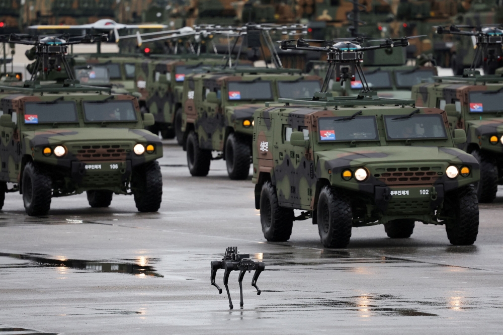 A quadruped robot marches during a celebration to mark 76th anniversary of Korea Armed Forces Day, in Seongnam, South Korea, October 1, 2024. — Reuters pool pic