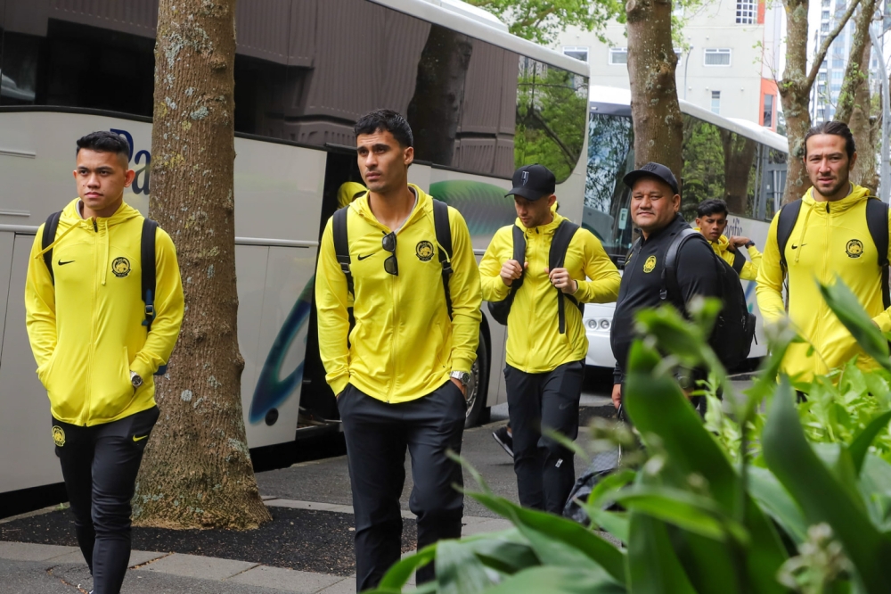 Harimau Malaya players arrive in Auckland ahead of the friendly with the All Whites. — Picture from Facebook/FAM
