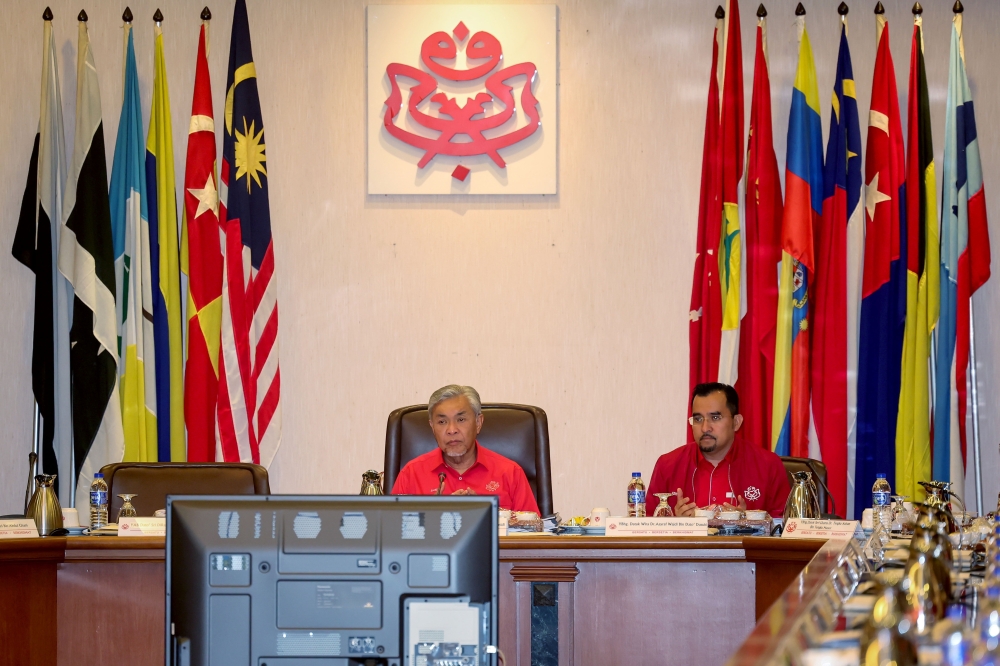 Umno president Datuk Seri Ahmad Zahid Hamidi chairs the party’s supreme council meeting at Menara Dato’ Onn in Kuala Lumpur October 7, 2024. — Bernama pic