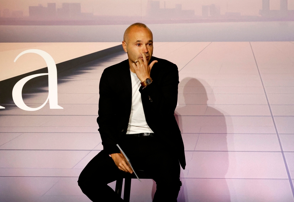 Former Barcelona and Spain footballer Andres Iniesta during a press conference, Oct 8, 2024. — Reuters pic