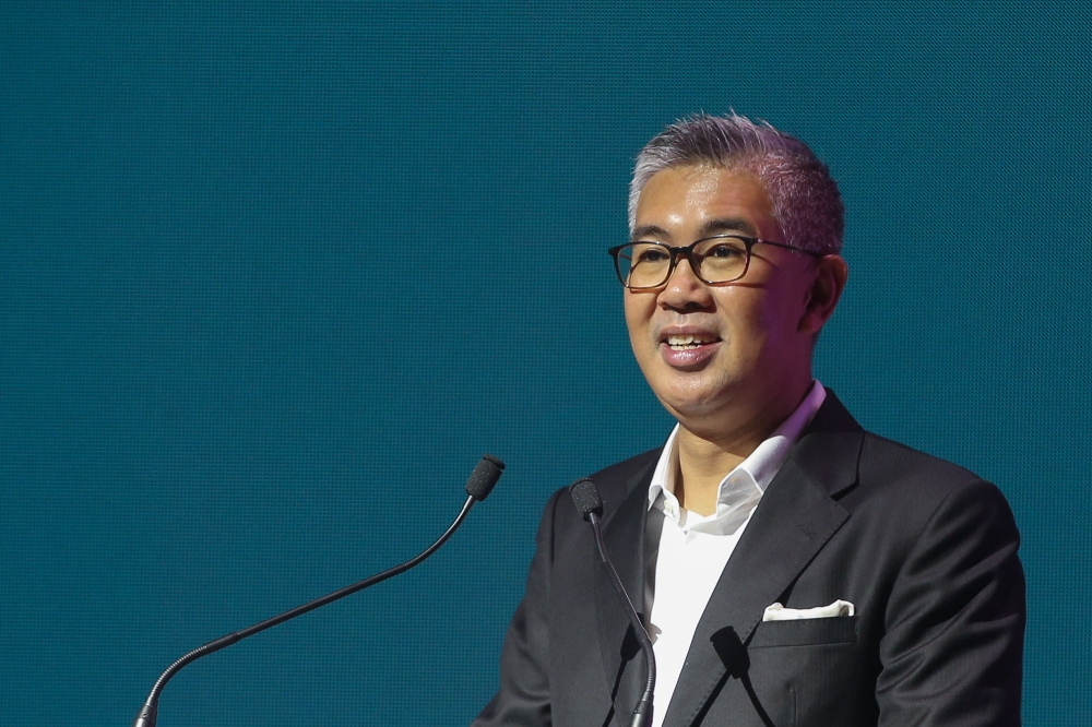 Investment, Trade and Industry Minister Datuk Seri Tengku Zafrul Abdul Aziz delivers a speech during the 20th Malaysia International Halal showcase opening ceremony at Mitec in Kuala Lumpur September 17, 2024. — Picture by Yusof Mat Isa