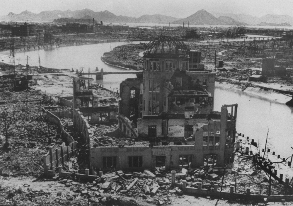 A file photo dated September 1945 of the remains of the Prefectural Industry Promotion Building after the nuclear bombing of Hiroshima, Japan. — AFP pic