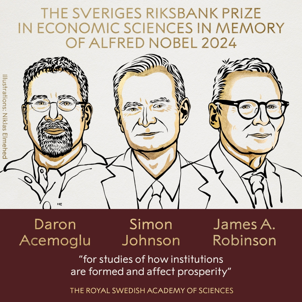 By examining the various political and economic systems introduced by European colonisers, the three Nobel Prize in Economics winners have demonstrated a relationship between societal institutions and prosperity, the jury said.— Picture via X/Nobel Prize