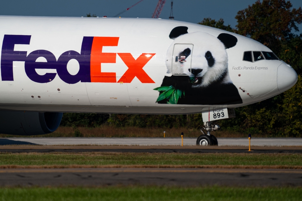  Giant Pandas, Bao Li and Qing Bao, arrive on a FedEx Boeing 777 plane from China at Dulles International Airport. — AFP