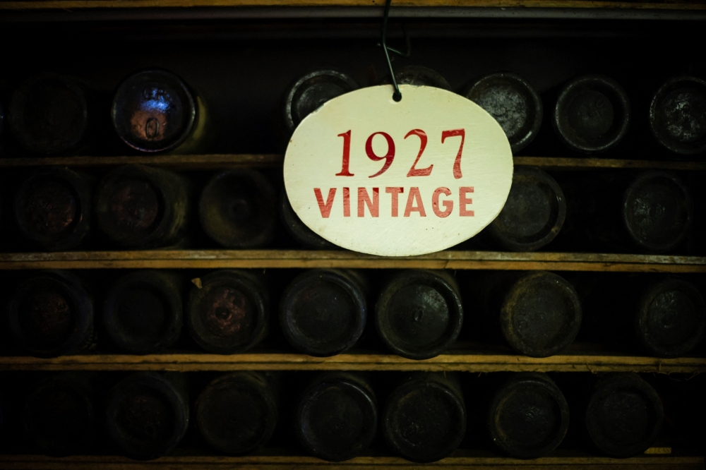 A picture taken on September 30, 2024 shows old bottles of Porto wine in the Ferreira Porto wine cellar in Vila Nova de Gaia, northern Portugal. — AFP pic