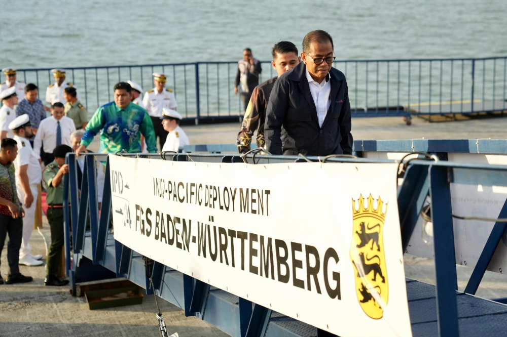 Defence Minister Datuk Seri Mohamed Khaled Nordin visits the German Navy frigate FGS Baden-Württemberg at the Port Klang Cruise Terminal in Klang October 16, 2024. — Picture via Facebook