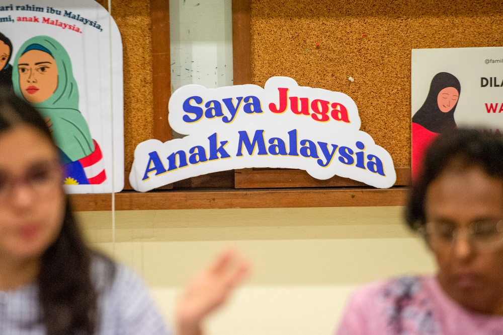 A file photograph shows a Family Frontiers placard during the press conference in Kuala Lumpur on June 19, 2024. — Picture by Shafwan Zaidon