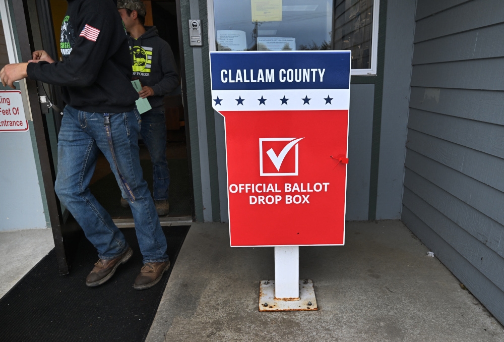 The one ballot drop box for the US presidential election in Fork, Washington is seen in front of the city’s administrative building on October 15, 2024 in Clallam County. If you want to know who’s going to win the White House in November, ask the people of Clallam County. — AFP pic 