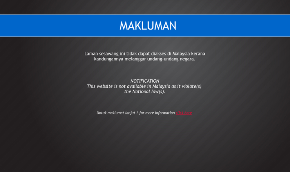 A screen capture shows a Malaysian Communications and Multimedia (MCMC) notice that was previously issued for blocked pages. — Picture courtesy of Sinar Project