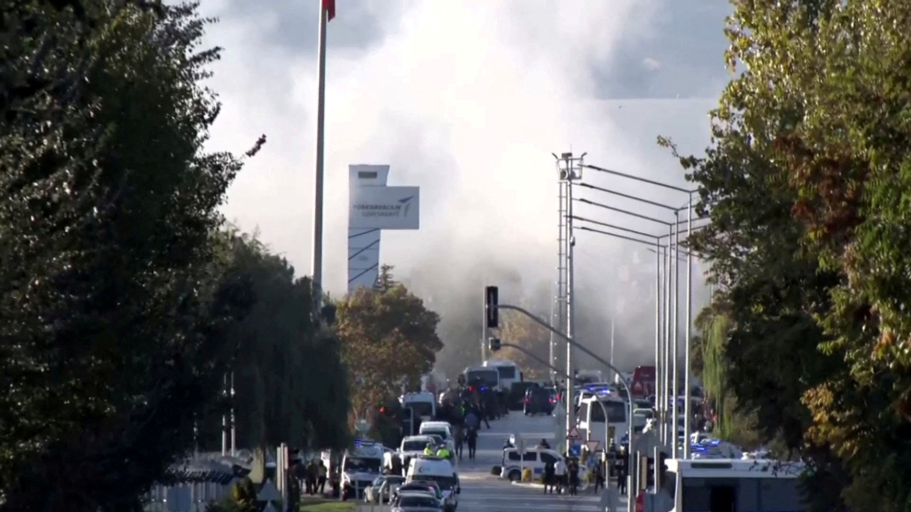 Smoke rises from the headquarters of Turkey's aviation company TUSAS, where three people were killed and five others wounded in an attack, near Kahramankazan, a town of Turkish capital Ankara, October 23, 2024. — Reuters pic
